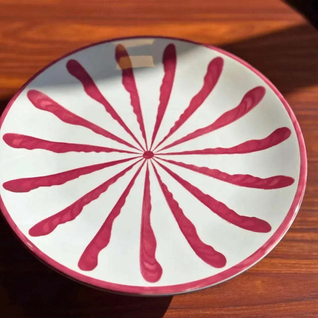 Prato para Bolo com Pé Cerâmica Piuma Vermelho Scalla
