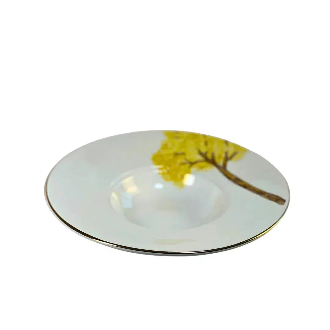 Prato para Risoto Cerâmica Ypê Amarelo com Filete de Ouro 28cm Scalla