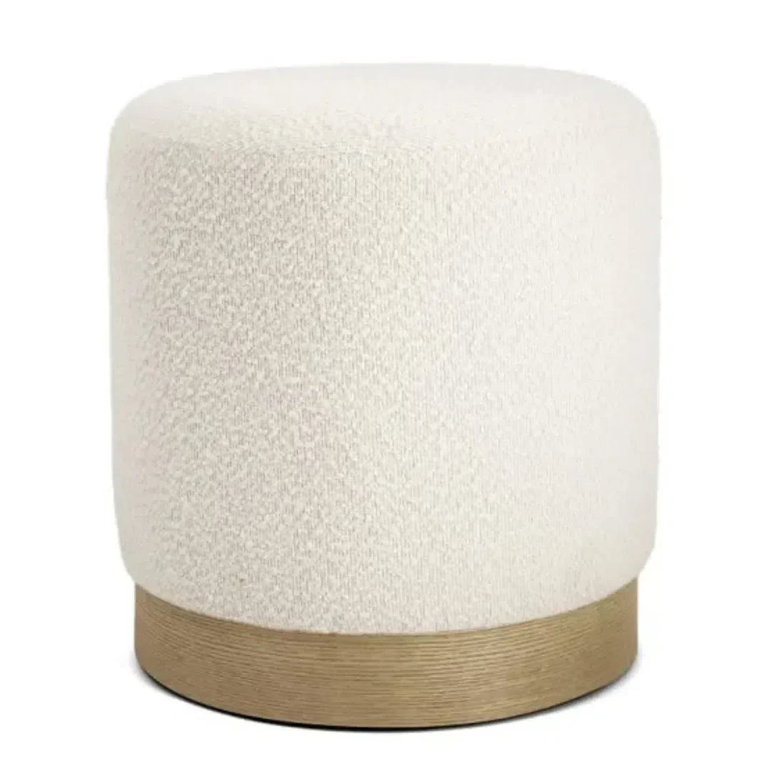 Puff em Bouclé e Madeira Branco 40,5x37cm Mart