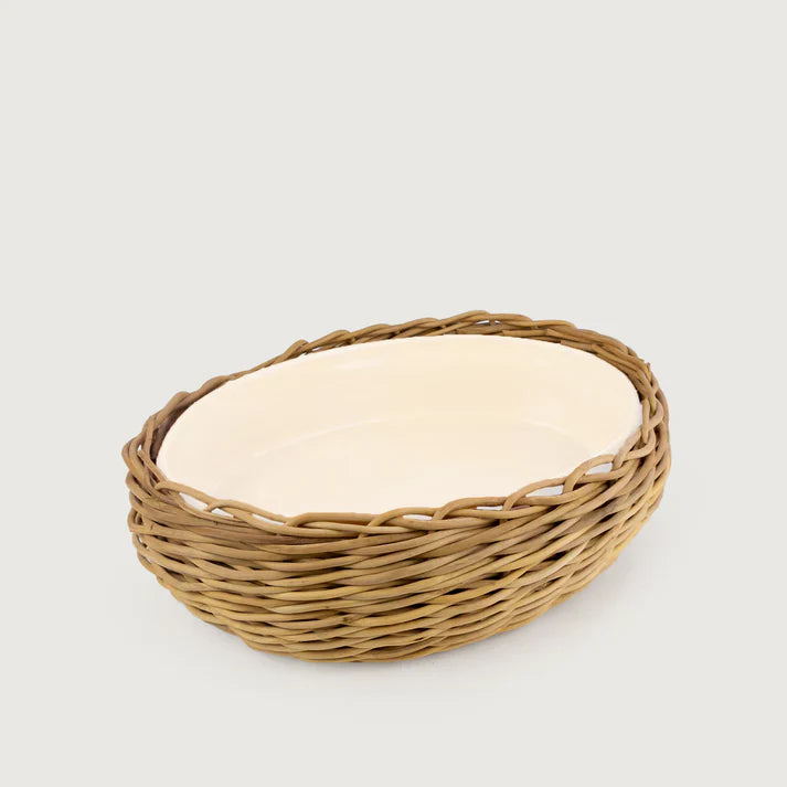 Tigela Feijoada S/ Alça Pequena Alcachofra Provençal e Suporte Oval Pequeno em Junco