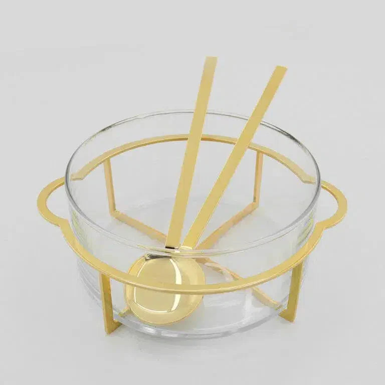 Saladeira Del Garda Inox Resvetido com Ouro 24k com Par de Talheres Riva