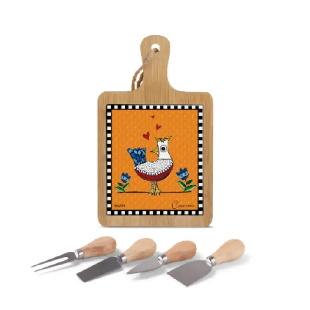 Tábua para Aperitivo + 4 Peças para Queijo Cocoricó Laranja 24x15cm Egan