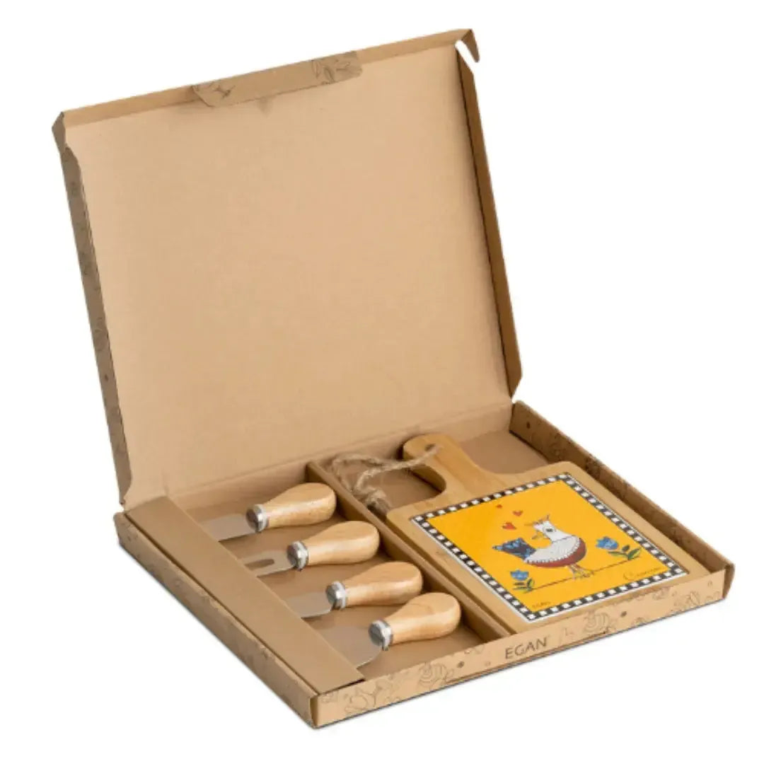 Tábua para Aperitivo + 4 Peças para Queijo Cocoricó Laranja 24x15cm Egan