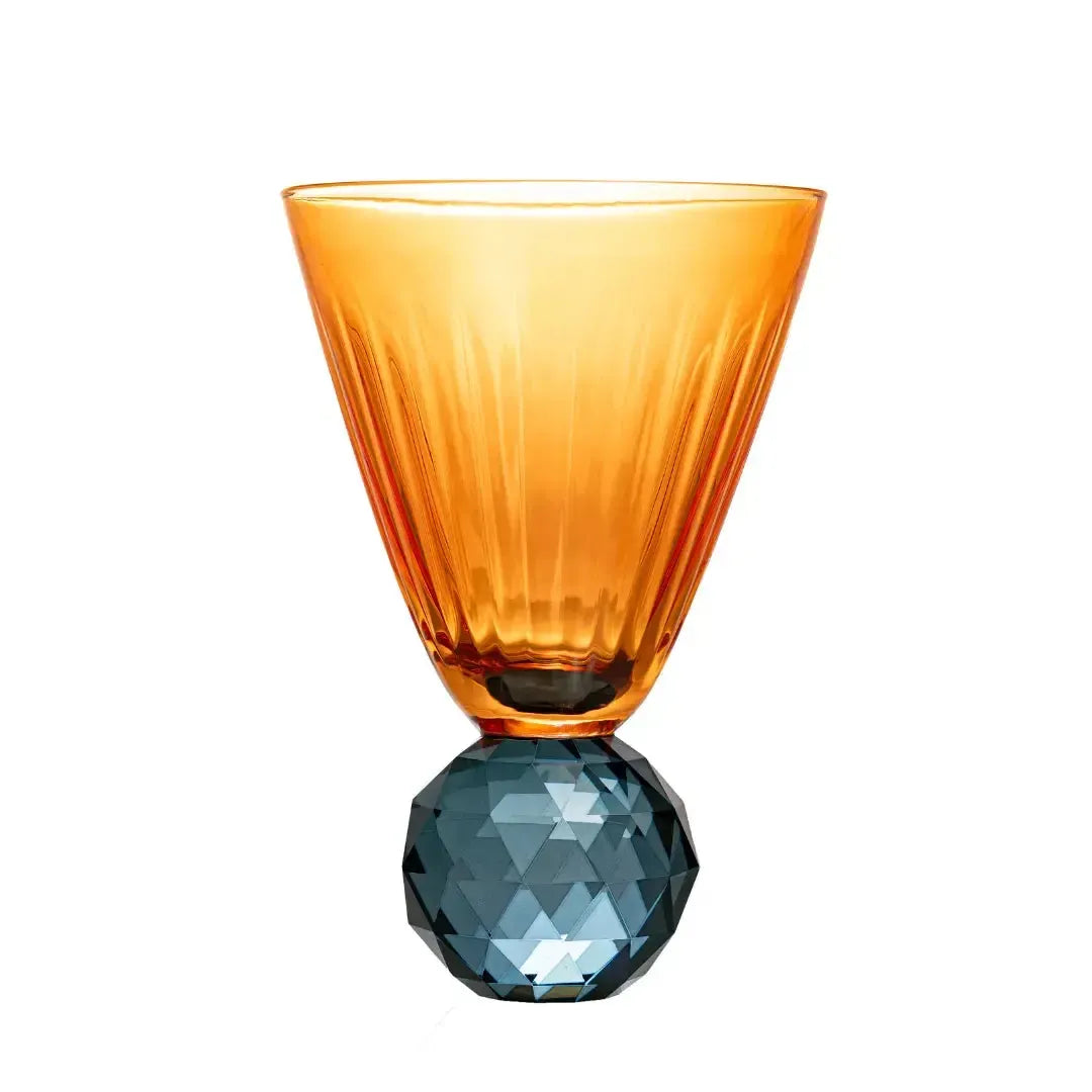 Taça para Água Vidro base Geométrica Laranja / Azul Linha Sintonia 400ml