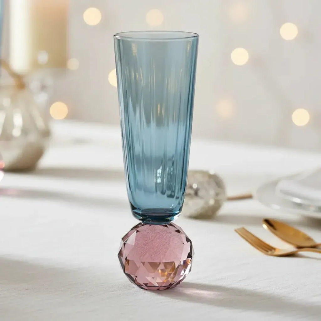 Taça para Champanhe Vidro base Geométrica Azul / Lilás Linha Sintonia 300ml