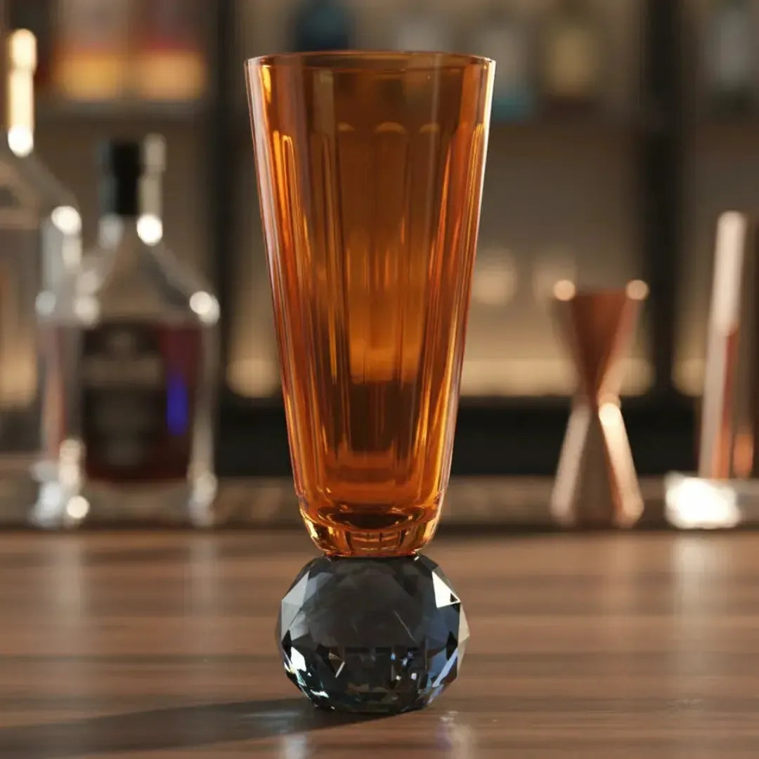 Taça para Champanhe Vidro base Geométrica Laranja / Azul Linha Sintonia 300ml