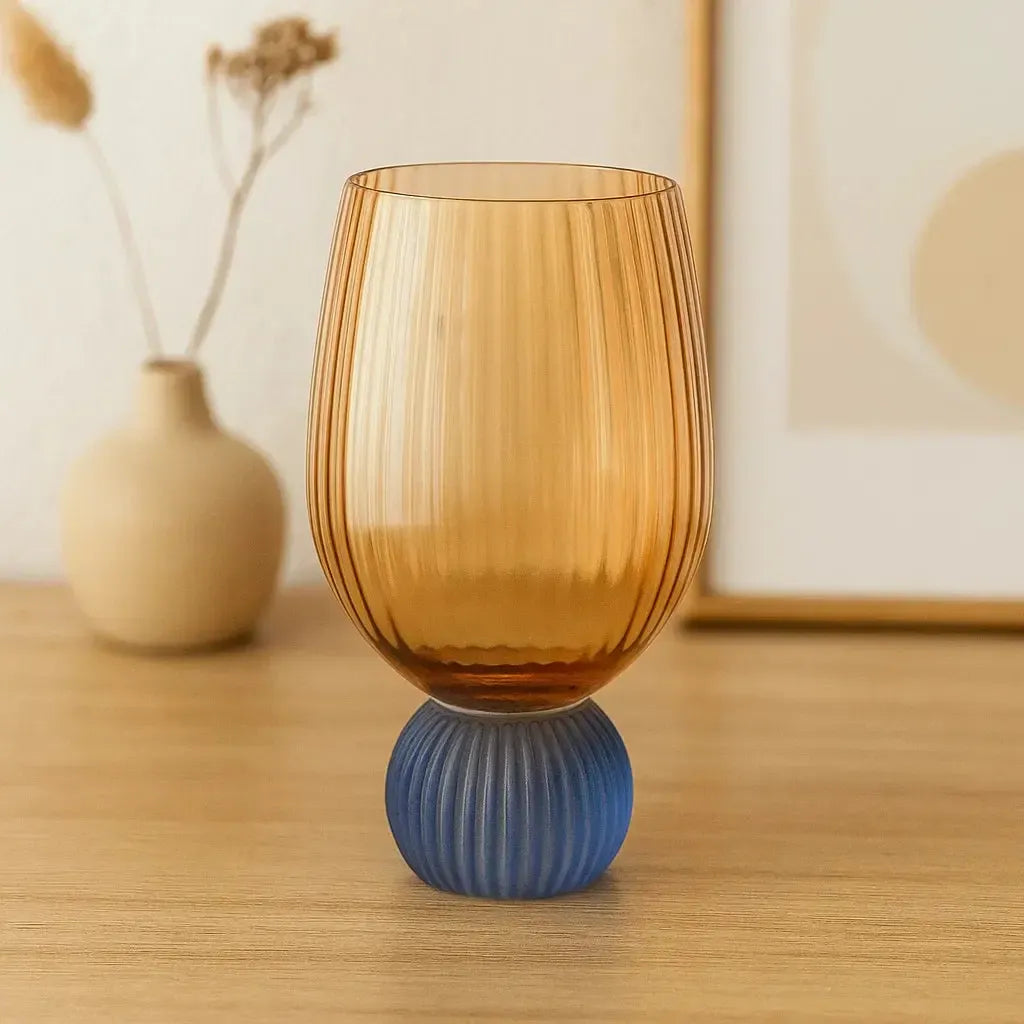 Taça para Vinho / Água Vidro base Esfera Laranja / Azul Linha Sintonia 400ml