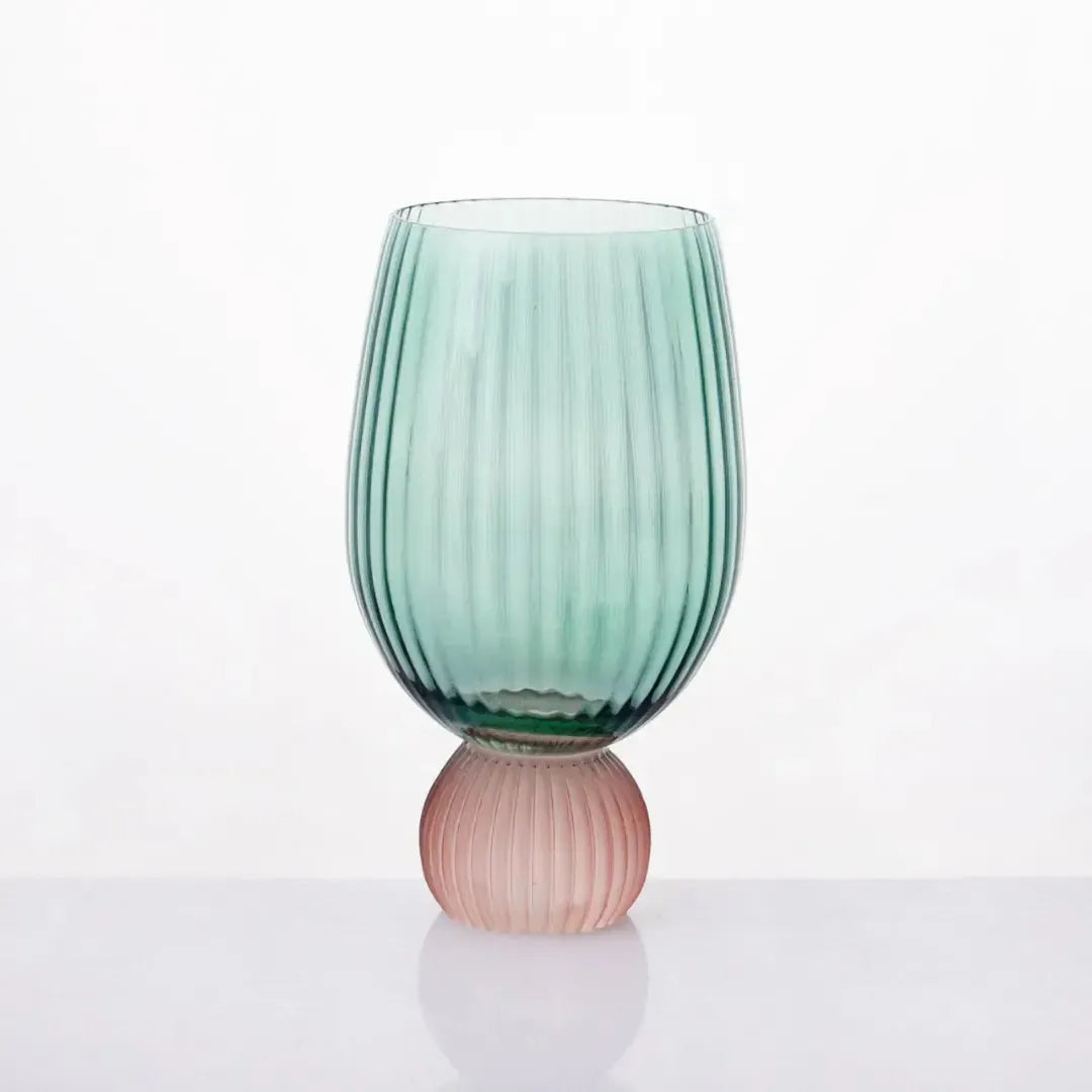 Taça para Vinho / Água Vidro base Esfera Verde / Rose Linha Sintonia 400ml