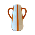 Vaso Cerâmica Alças Branco com Listras Laranja 18,5x 9,5x 14 Tuut