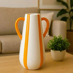 Vaso Cerâmica Alças Branco com Listras Laranja 18,5x 9,5x 14 Tuut