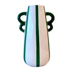 Vaso Cerâmica Alças Branco com Listras Verde Cerâmica 21,2x10x14cm Tuut