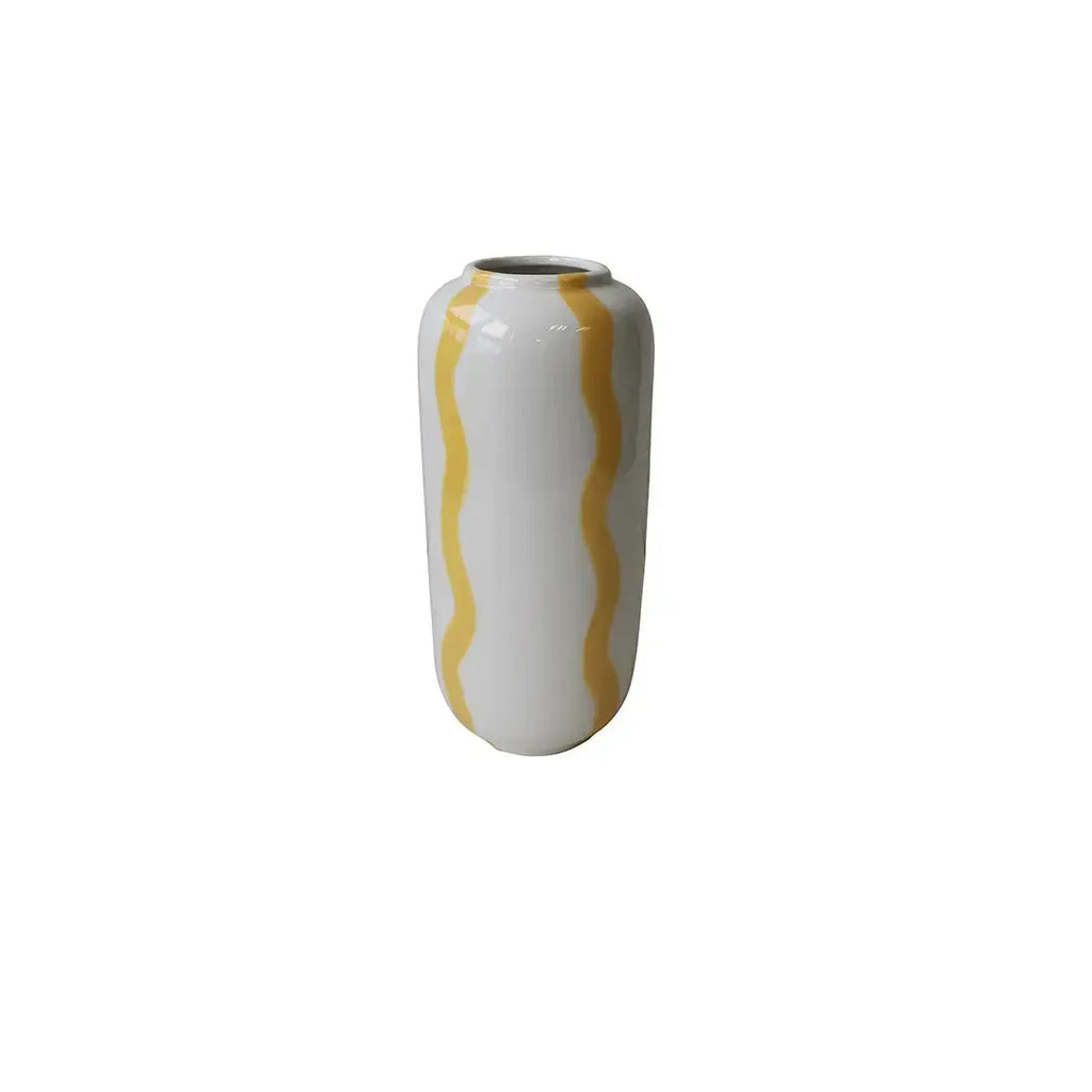 Vaso Cerâmica Branco com Listras Amarela 20x9 cm Tuut