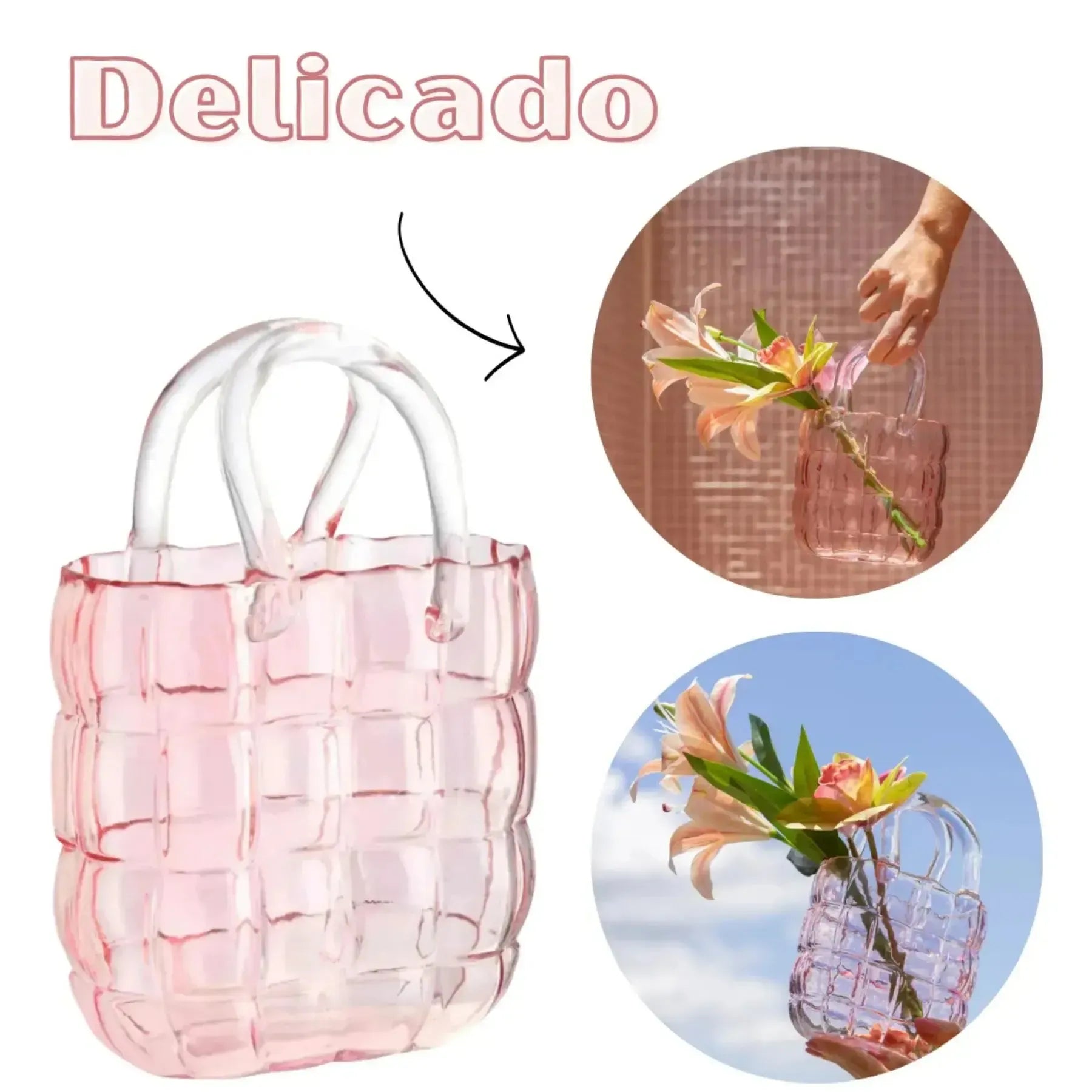 Vaso Vidro Bolsa Rosa 22x15x8 Tuut