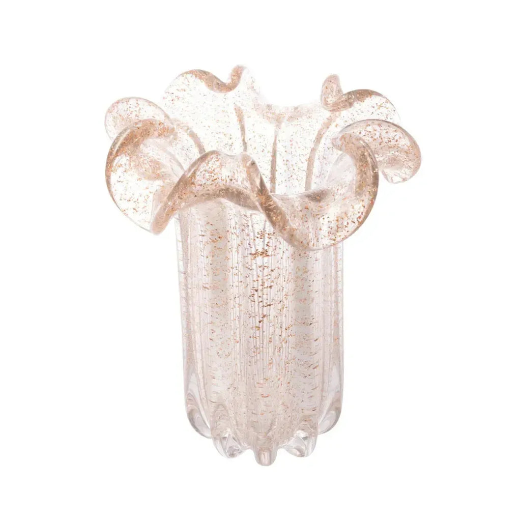 Vaso de Vidro Flat Italy Murano Transparente e Dourado 22x27cm