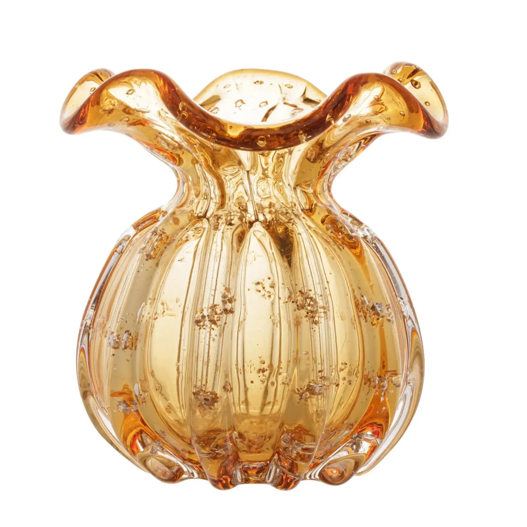 Vaso de Vidro Italy Murano Âmbar e Dourado 11,5x13cm