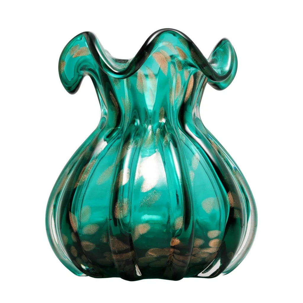 Vaso de Vidro Italy Murano Azul e Rosé 13x17cm