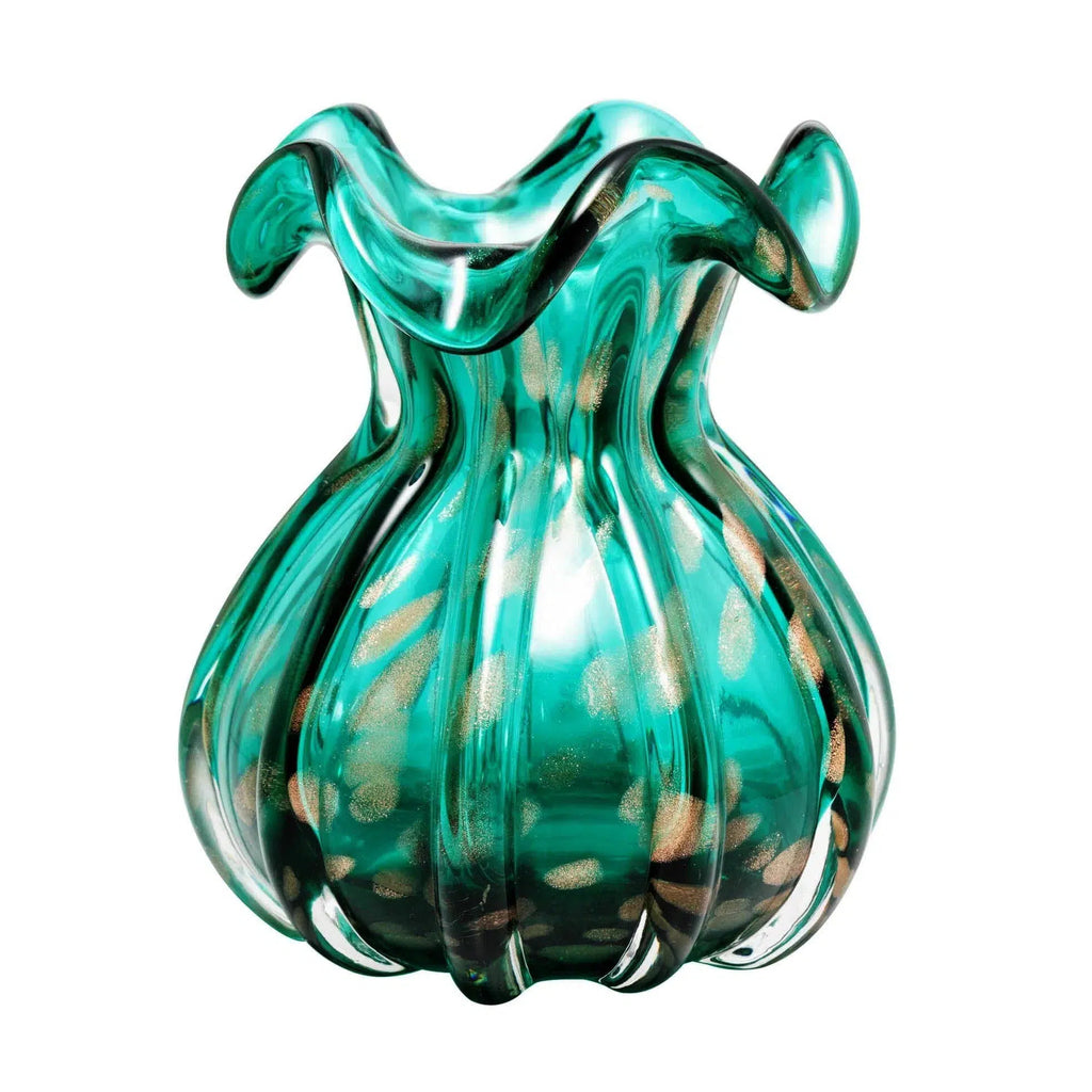 Vaso de Vidro Italy Murano Azul e Rosé 13x17cm