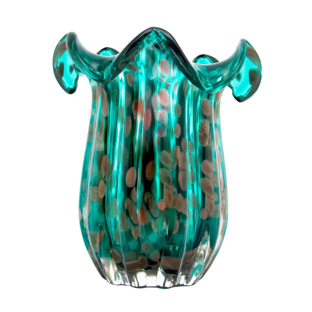 Vaso de Vidro Italy Murano Azul e Rosé 18x21cm