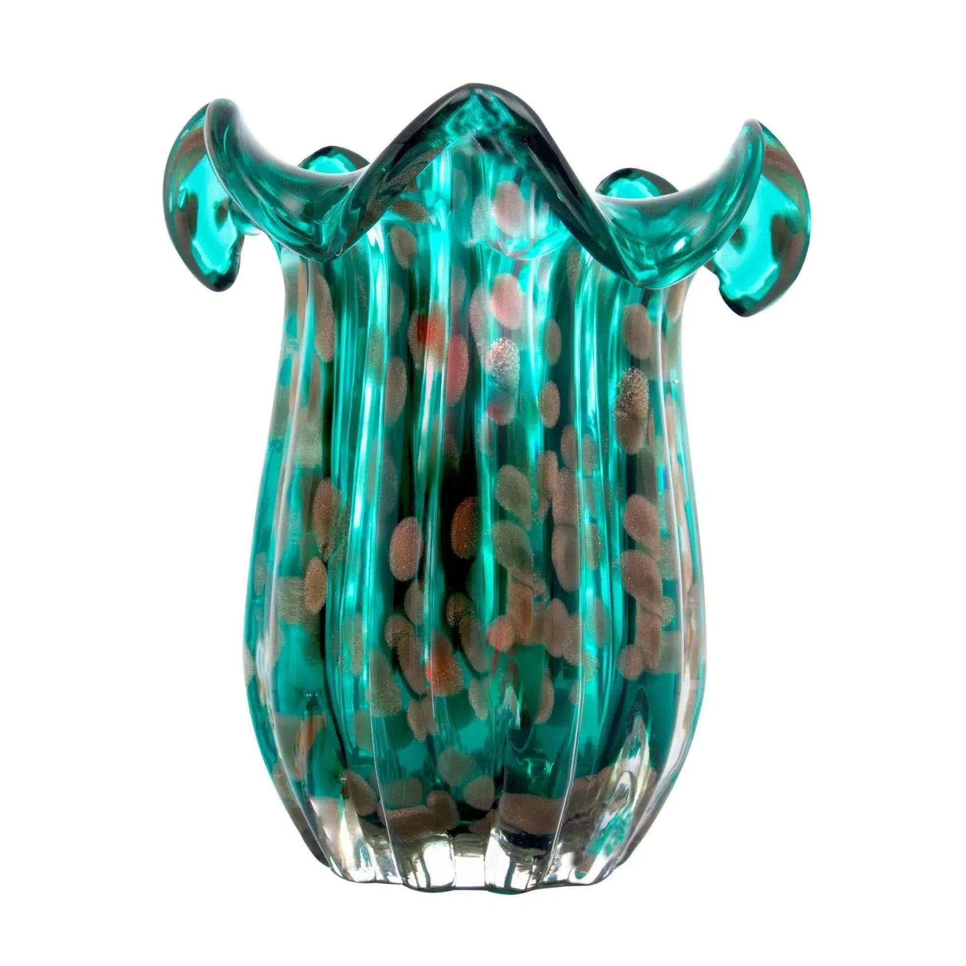 Vaso de Vidro Italy Murano Azul e Rosé 18x21cm