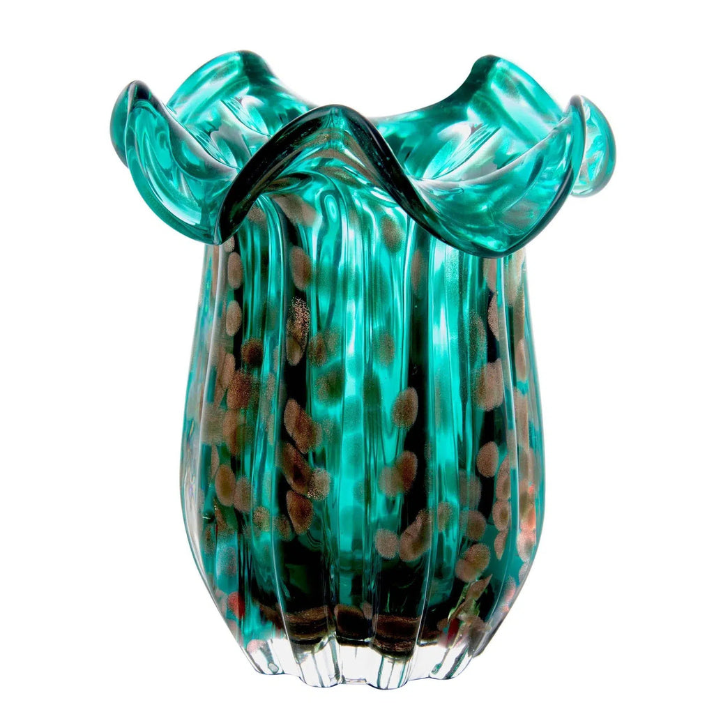 Vaso de Vidro Italy Murano Azul e Rosé 18x21cm