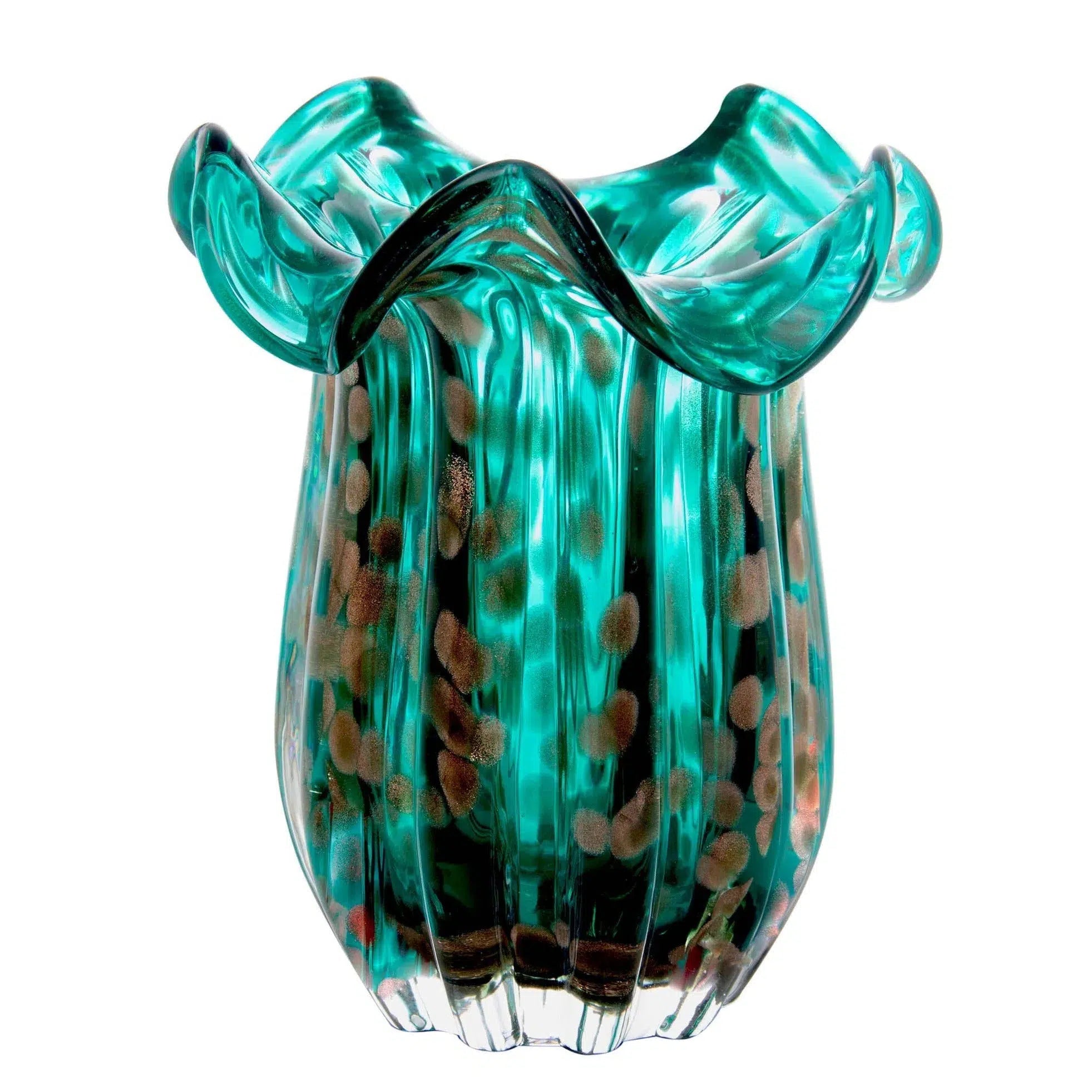 Vaso de Vidro Italy Murano Azul e Rosé 18x21cm