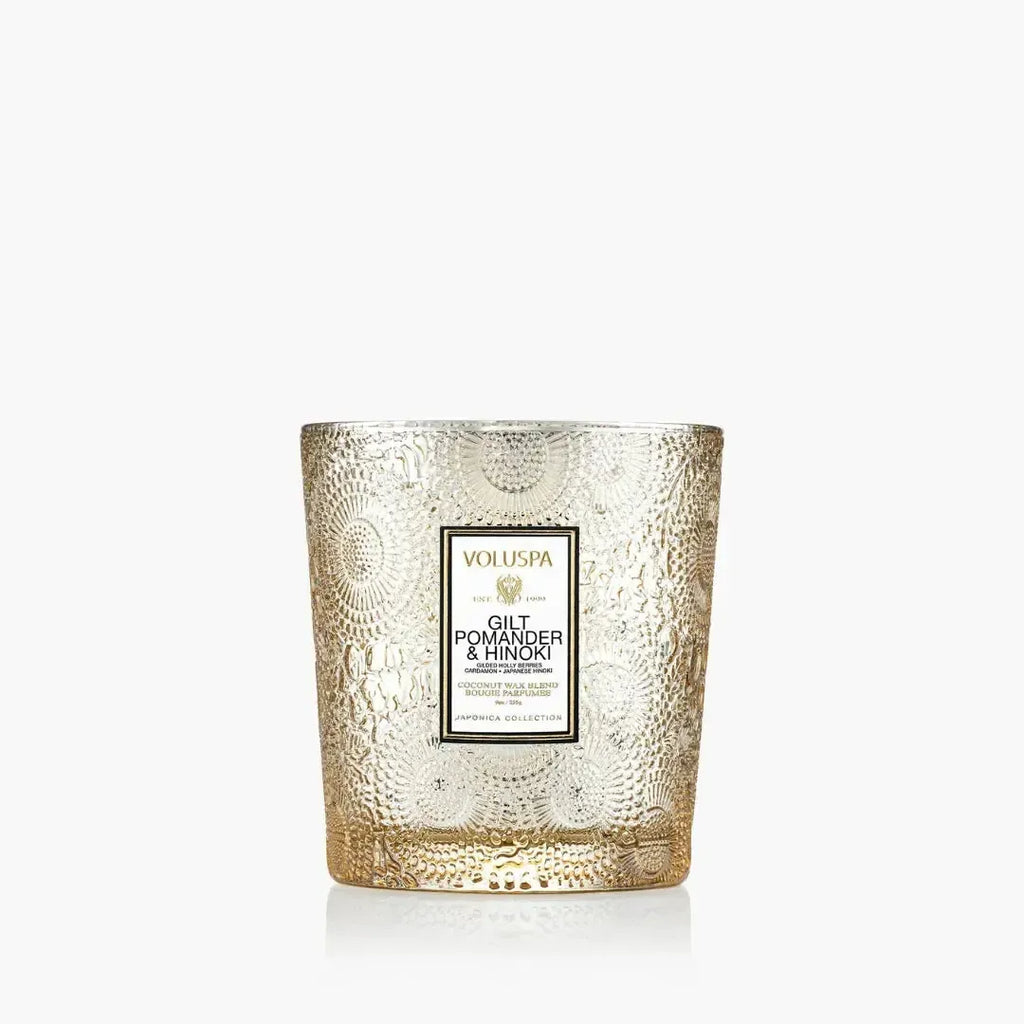 Vela Voluspa Copo de Vidro Clássico Gilt Pomander Hinoki 60 Horas