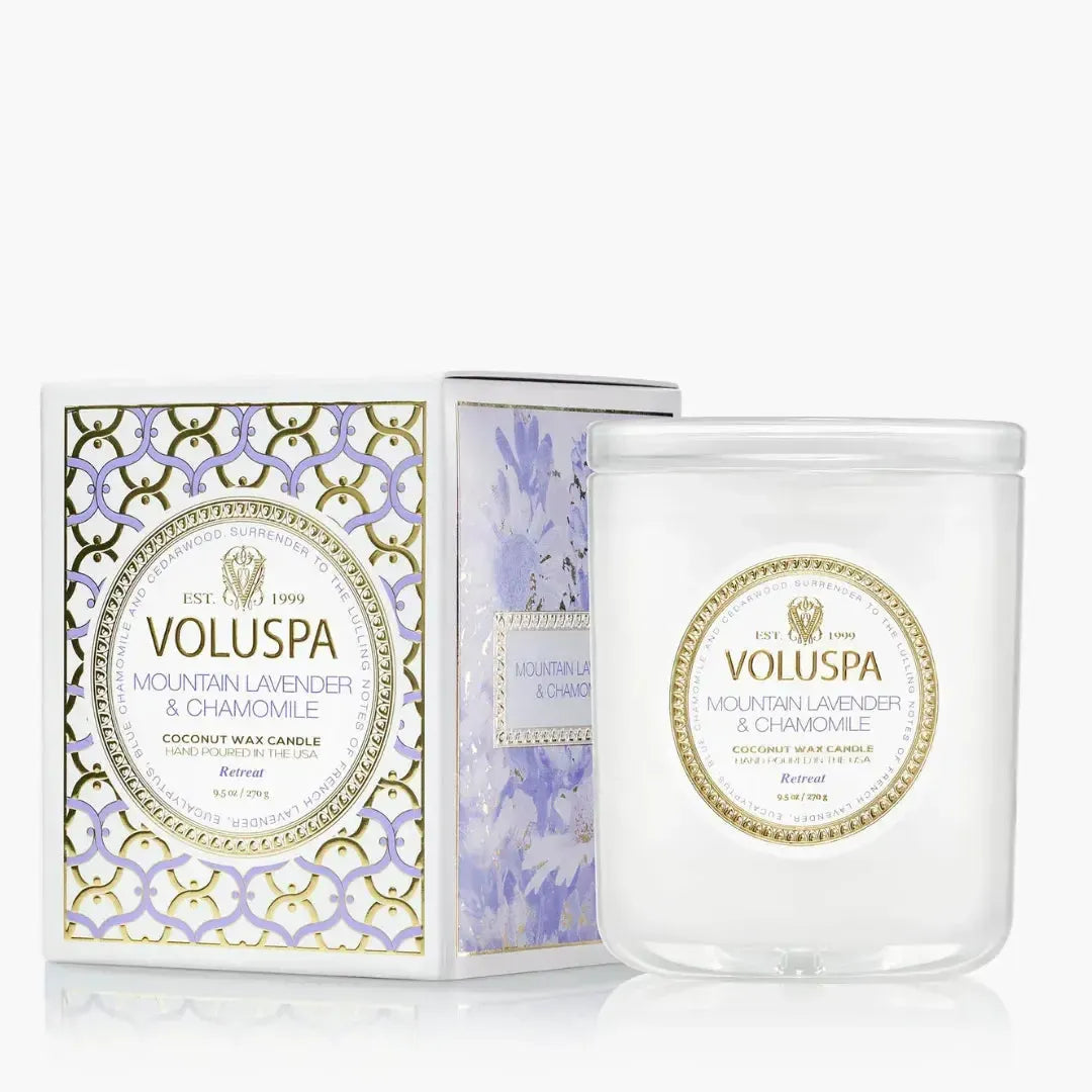 Vela Voluspa Copo de Vidro Clássico Mountain Lavender e Chamomile 60 Horas