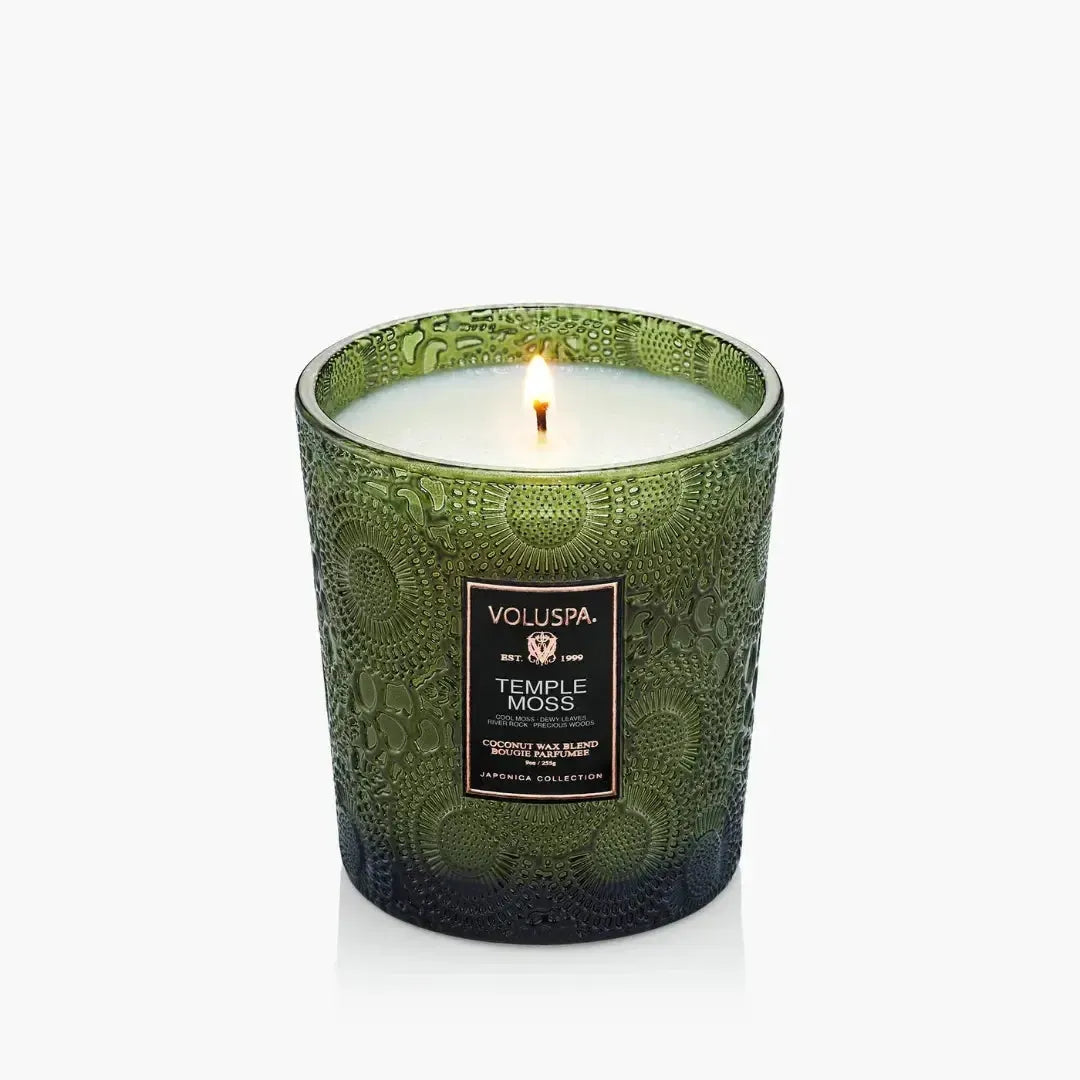 Vela Voluspa Copo de Vidro Clássico Temple Moss 60 Horas