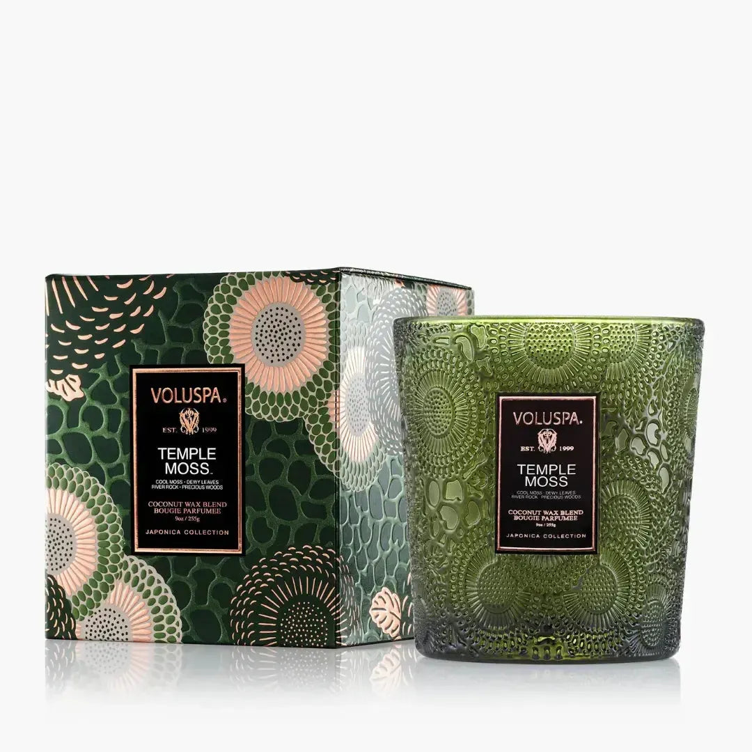 Vela Voluspa Copo de Vidro Clássico Temple Moss 60 Horas