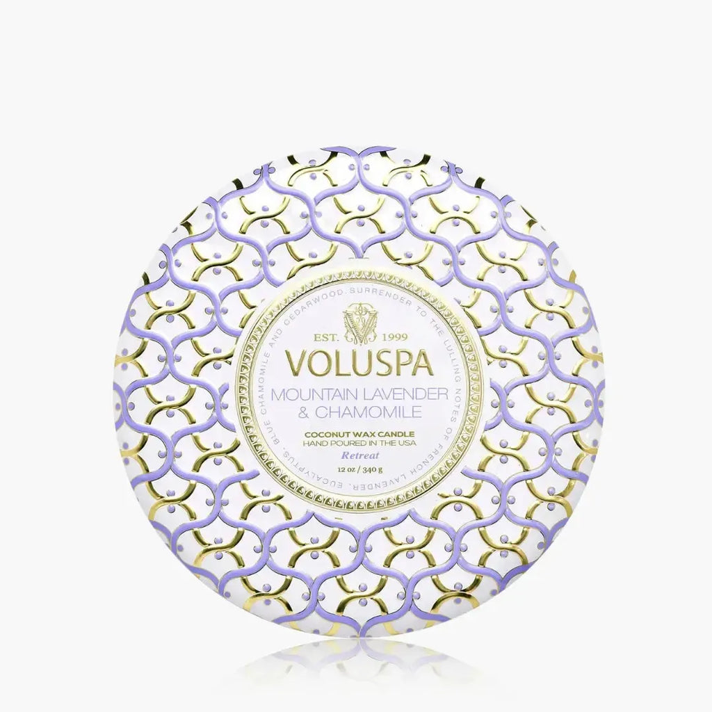 Vela Voluspa Lata 3 Pavios Mountain Lavender e Chamomile 60 Horas