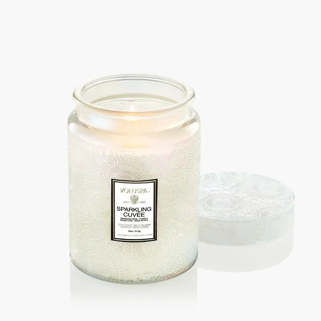 Vela Voluspa Pote com Tampa de Vidro Grande Sparkling Cuvee 100 Horas