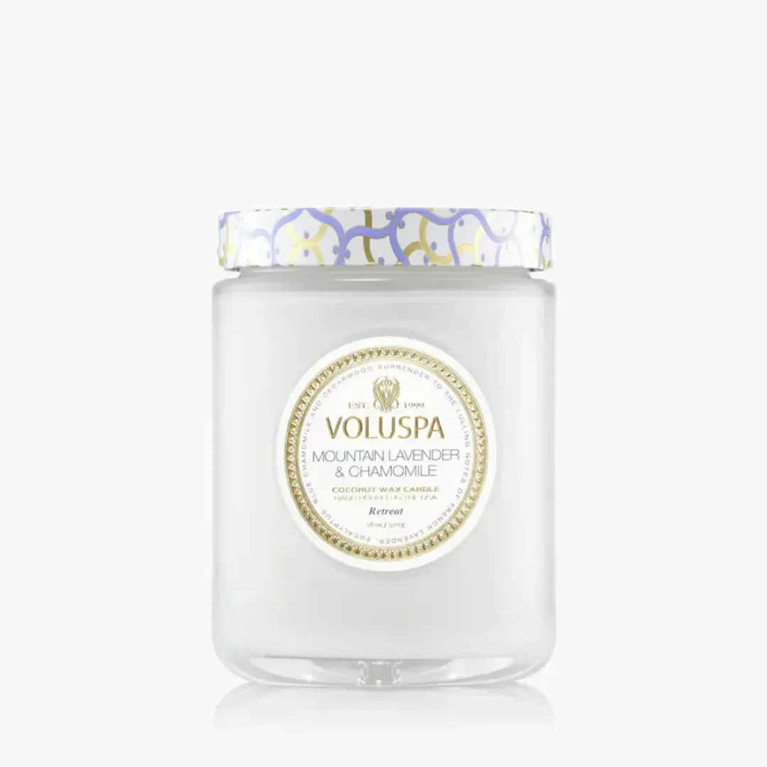 Vela Voluspa Pote de Vidro Grande Mountain Lavender e Chamomile 100 Horas