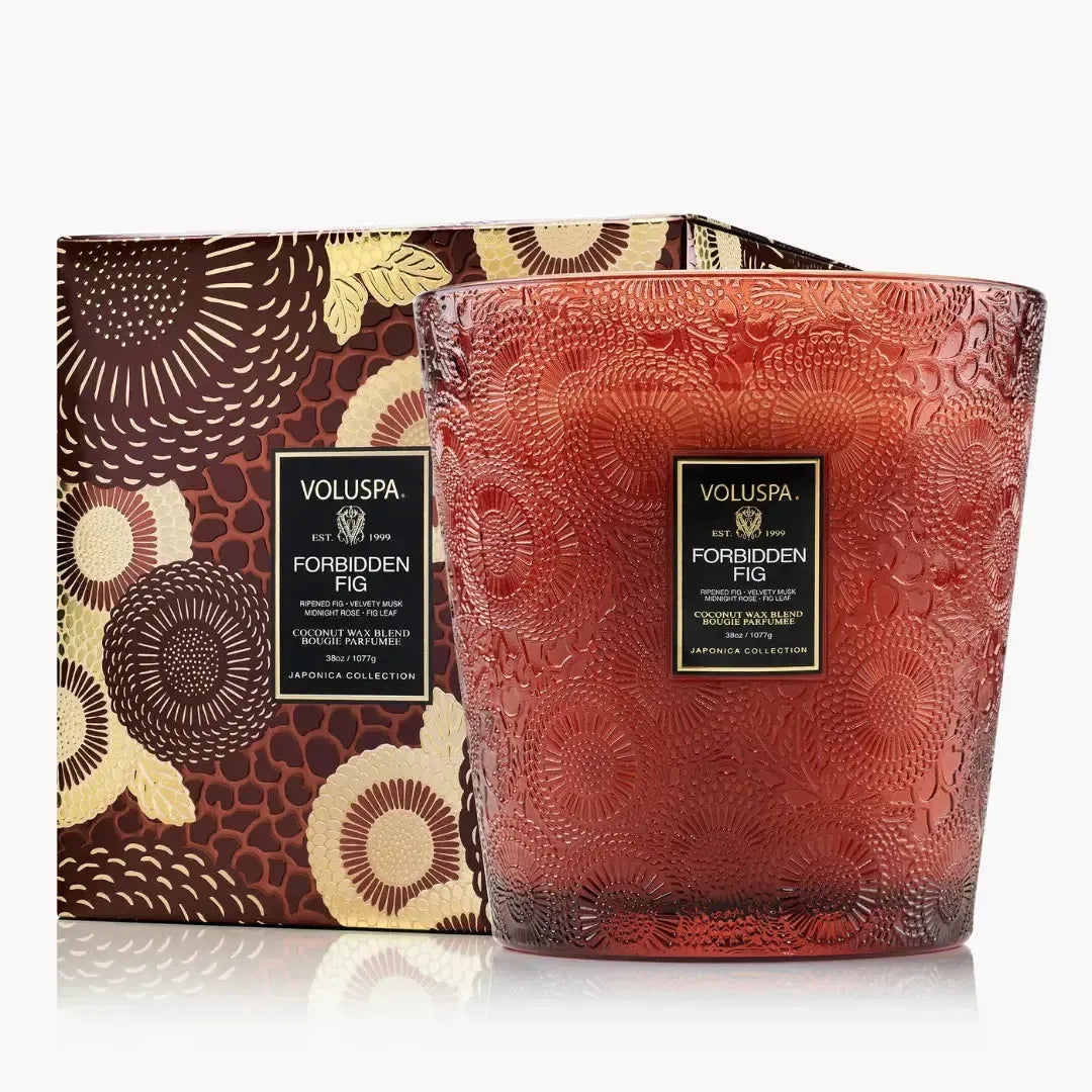 Vela Voluspa Vaso Pedestal 3 Pavios Forbidden Fig 80 Horas