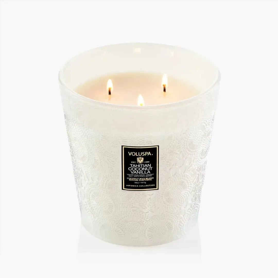 Vela Voluspa Vaso Pedestal 3 Pavios Tahitian Coconut Vanilla 80 Horas