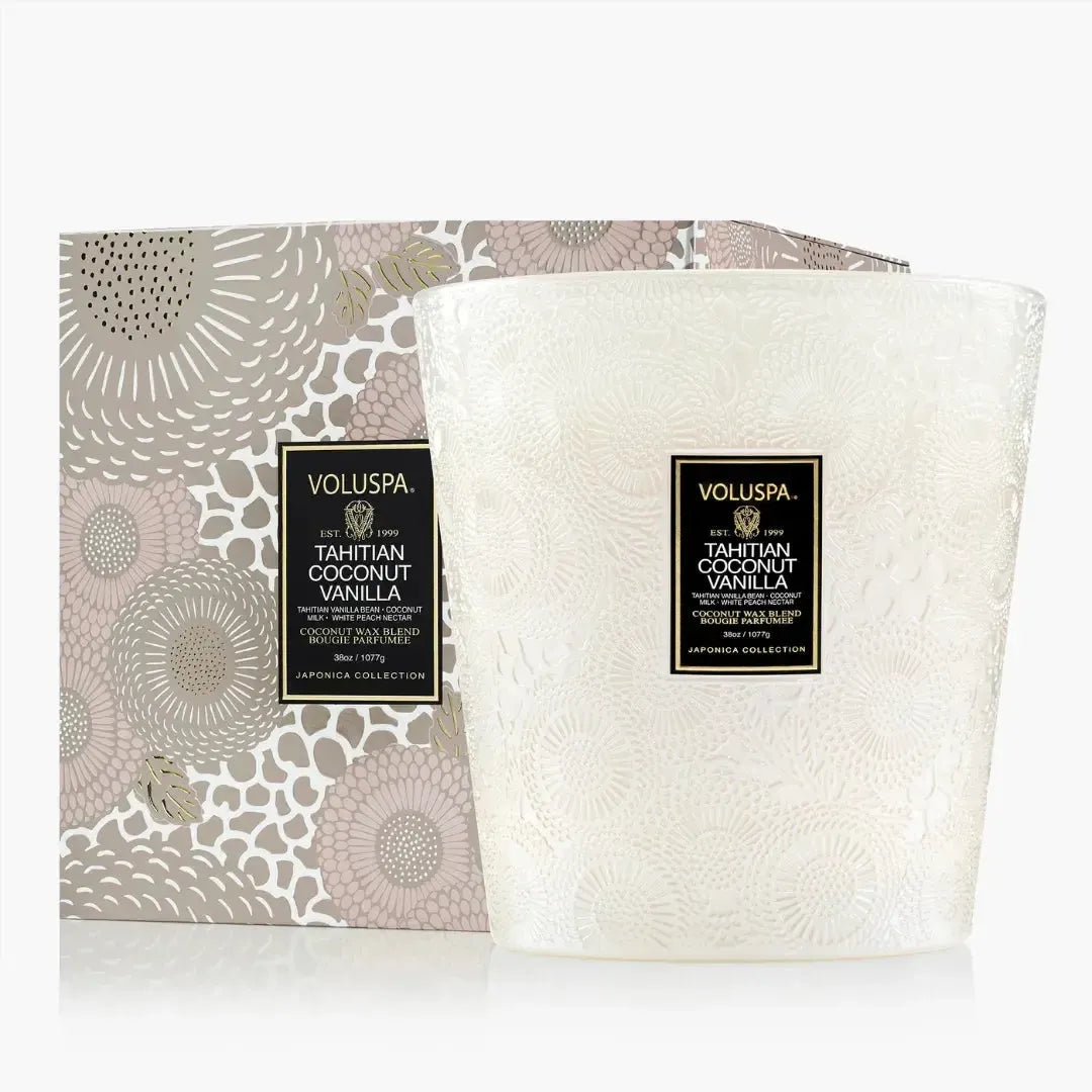 Vela Voluspa Vaso Pedestal 3 Pavios Tahitian Coconut Vanilla 80 Horas