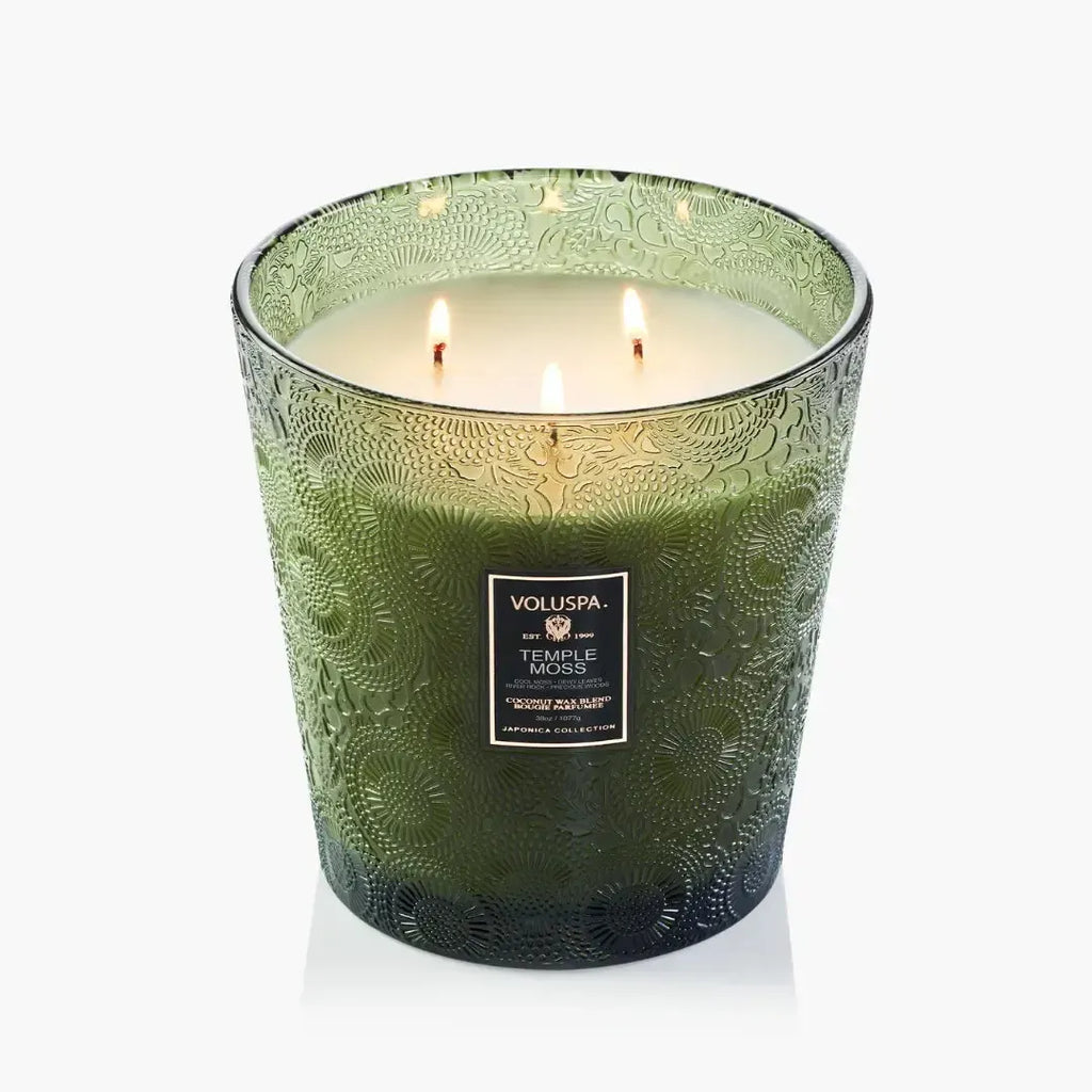 Vela Voluspa Vaso Pedestal 3 Pavios Temple Moss 80 Horas