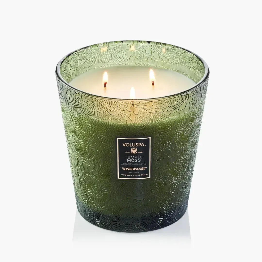 Vela Voluspa Vaso Pedestal 3 Pavios Temple Moss 80 Horas