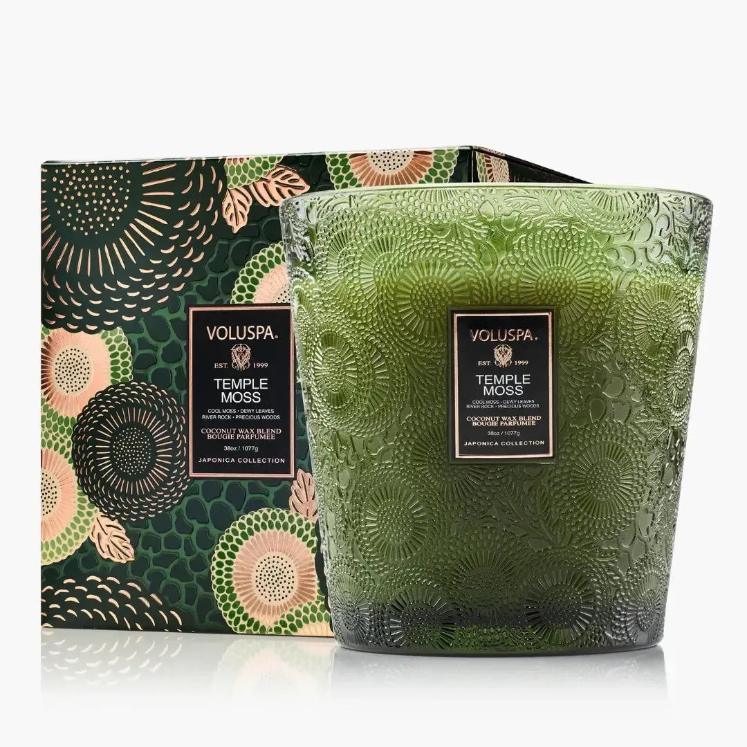 Vela Voluspa Vaso Pedestal 3 Pavios Temple Moss 80 Horas