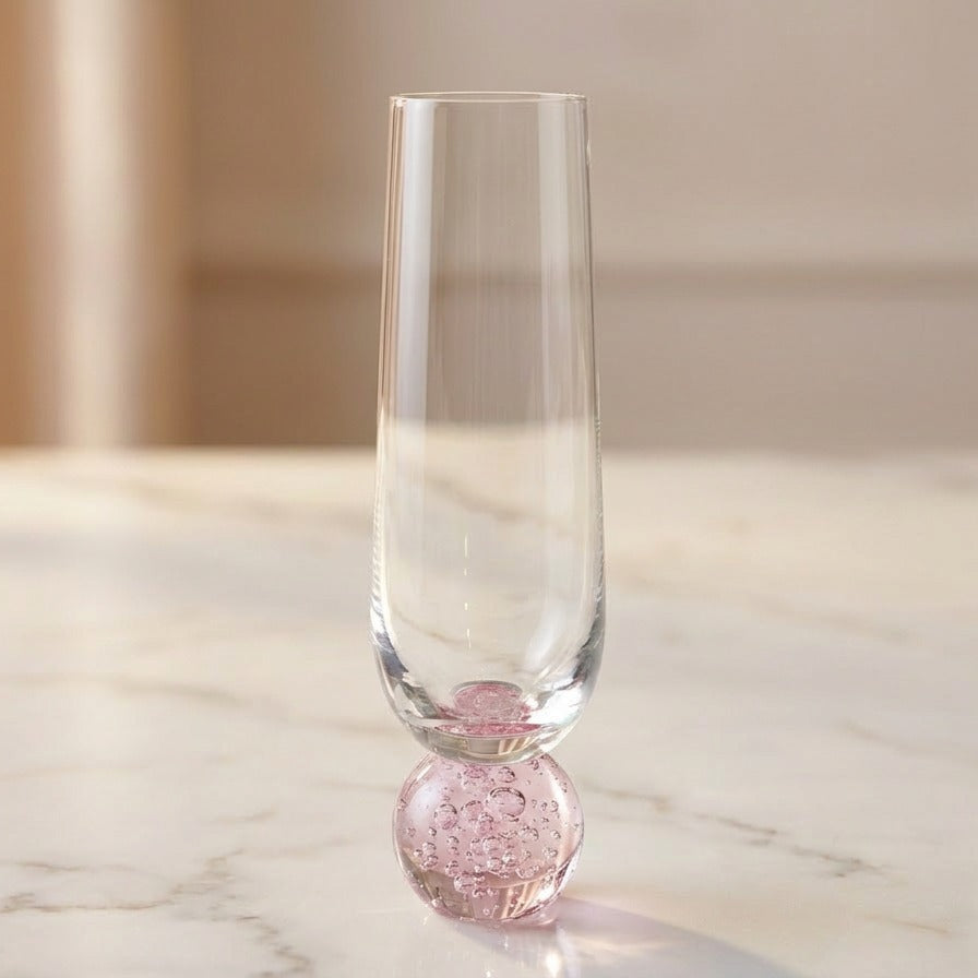 Conjunto 6 Taças para Champagne Vidro Transparente base Esfera Azul Bubble 300ml