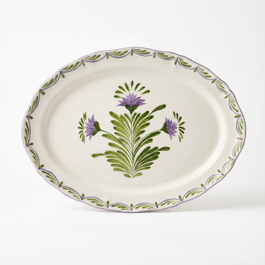 Travessa Provence Rasa Cerâmica Média Flor de Alcachofra