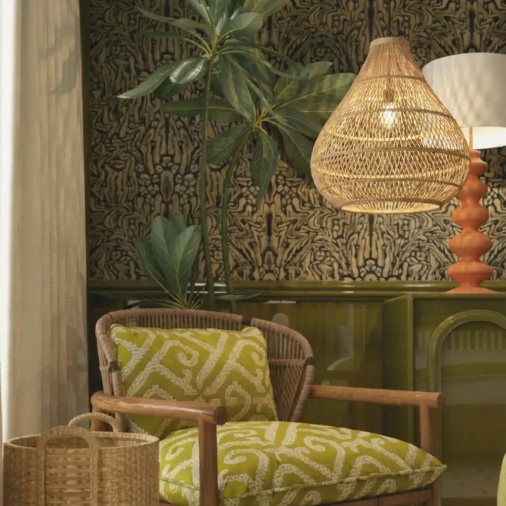 Luminária Artesanal Rattan Natural Amaya 80x77cm Bahali