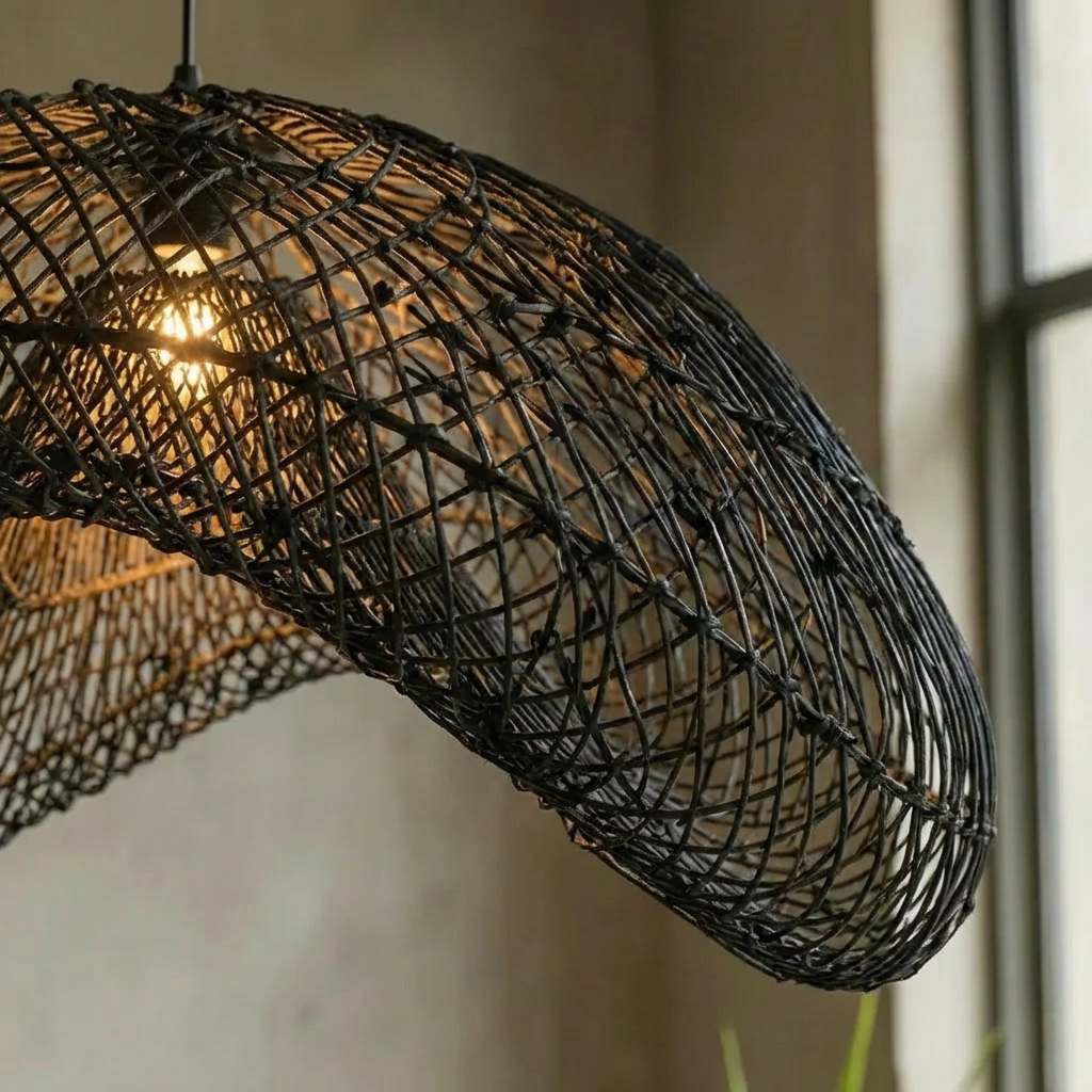 Luminária Artesanal Rattan Preto Nami 120cm Bahali