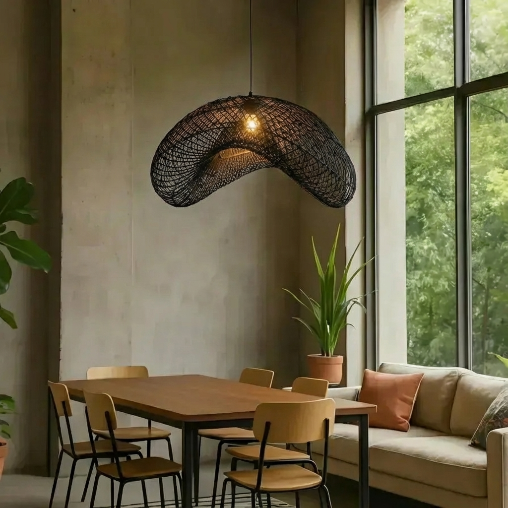 Luminária Artesanal Rattan Preto Nami 120cm Bahali